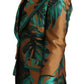 Dolce & Gabbana Brown Green Leaf Jacquard Coat Jacket