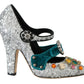 Dolce & Gabbana Silver Sequined Crystal Mary Janes Pumps