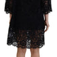 Dolce & Gabbana Black Floral Lace Cotton Shift Mini Dress