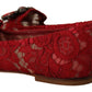 Dolce & Gabbana Red Lace Crystal Ballet Flats Loafers Shoes