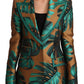 Dolce & Gabbana Brown Green Leaf Jacquard Coat Jacket