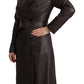 Dolce & Gabbana Dark Brown Leather Long Sleeves Belted Jacket