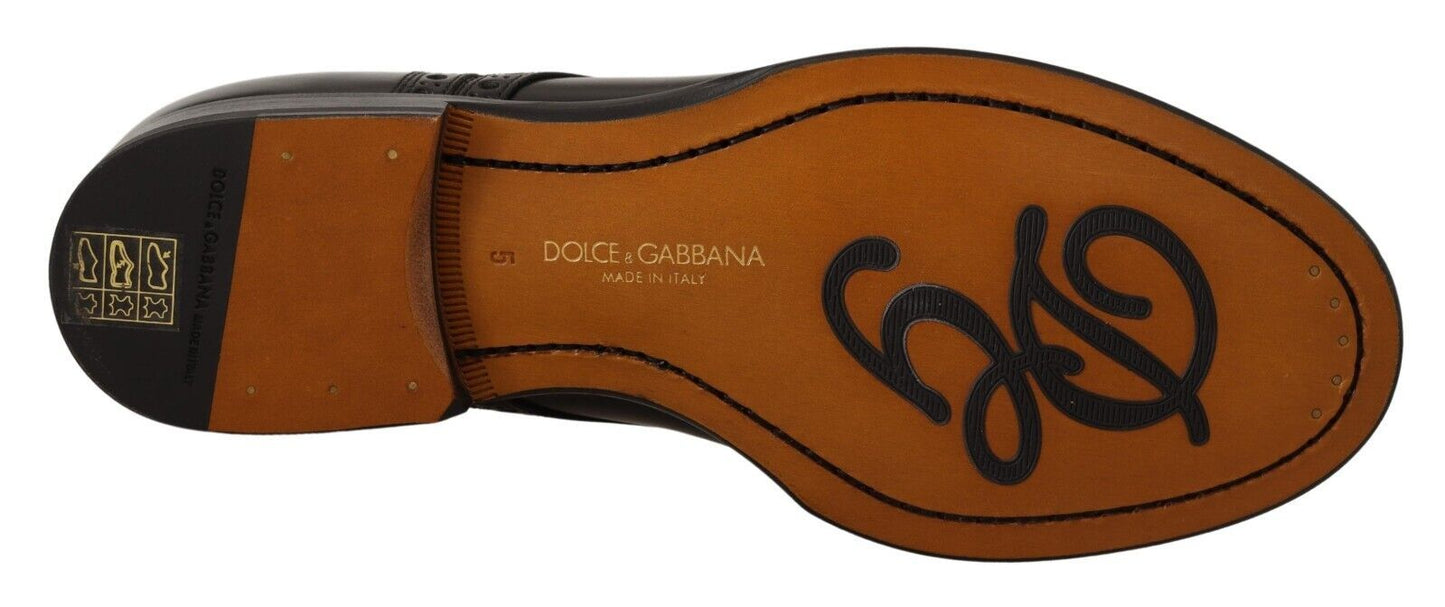 Dolce &amp; Gabbana 블랙 레더 윙팁 남성 포멀 더비 슈즈