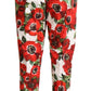 Dolce & Gabbana White Red Anemone Cotton Trouser Tapered Pants