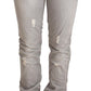 Acht Gray Tattered Cotton Slim Fit Folded Hem Women Denim Jeans
