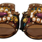 Dolce & Gabbana Multicolor Floral Embellished Slides Flats Shoes