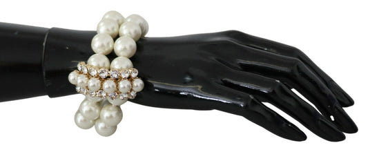 Dolce & Gabbana White Faux Pearl Beads Translucent Crystals Bracelet