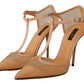 Dolce & Gabbana Beige Mesh T-strap Stiletto Heels Pumps Shoes
