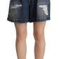 Dolce & Gabbana Blue Distressed Cotton High Waist Bermuda Shorts