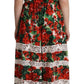 Dolce & Gabbana Multicolor Geranium Print Lace Long Maxi Dress