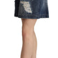 Dolce & Gabbana Blue Distressed Cotton High Waist Bermuda Shorts
