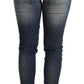 Acht Blue Washed Cotton Low Waist Skinny Denim Women Trouser Jeans