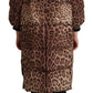 Dolce & Gabbana Brown Long Leopard Print Quilted Down Jacket