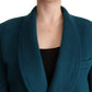 Dolce & Gabbana Blue Green Wool Long Sleeves Trench Coat Jacket