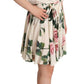 Dolce & Gabbana White Rose Print Stretch Silk Pleated Dress