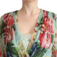 Dolce & Gabbana Green Floral Long Sleeves V-neck Midi Dress
