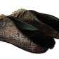 Paola D'Arcano Gold Jacquard Leather Embellished Slip On Shoes