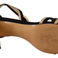 FRANCESCO SACCO Black Gold Leather Suede Ankle Strap Heels Shoes