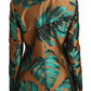 Dolce & Gabbana Brown Green Leaf Jacquard Coat Jacket