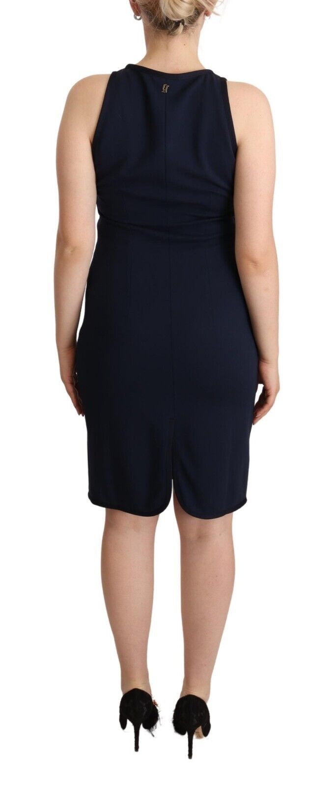 John Galliano Navy Blue Sleeveless Sheath Knee Length Dress