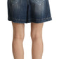 Dolce & Gabbana Blue Distressed Cotton High Waist Bermuda Shorts
