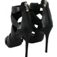 Philipp Plein Black Leather High Heels Bat Stiletto Shoes