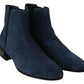 Dolce & Gabbana Blue Suede Embellished Studded Boots Shoes
