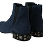 Dolce & Gabbana Blue Suede Embellished Studded Boots Shoes