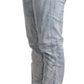 Acht Light Blue Washed Cotton Folded Hem Denim Trouser
