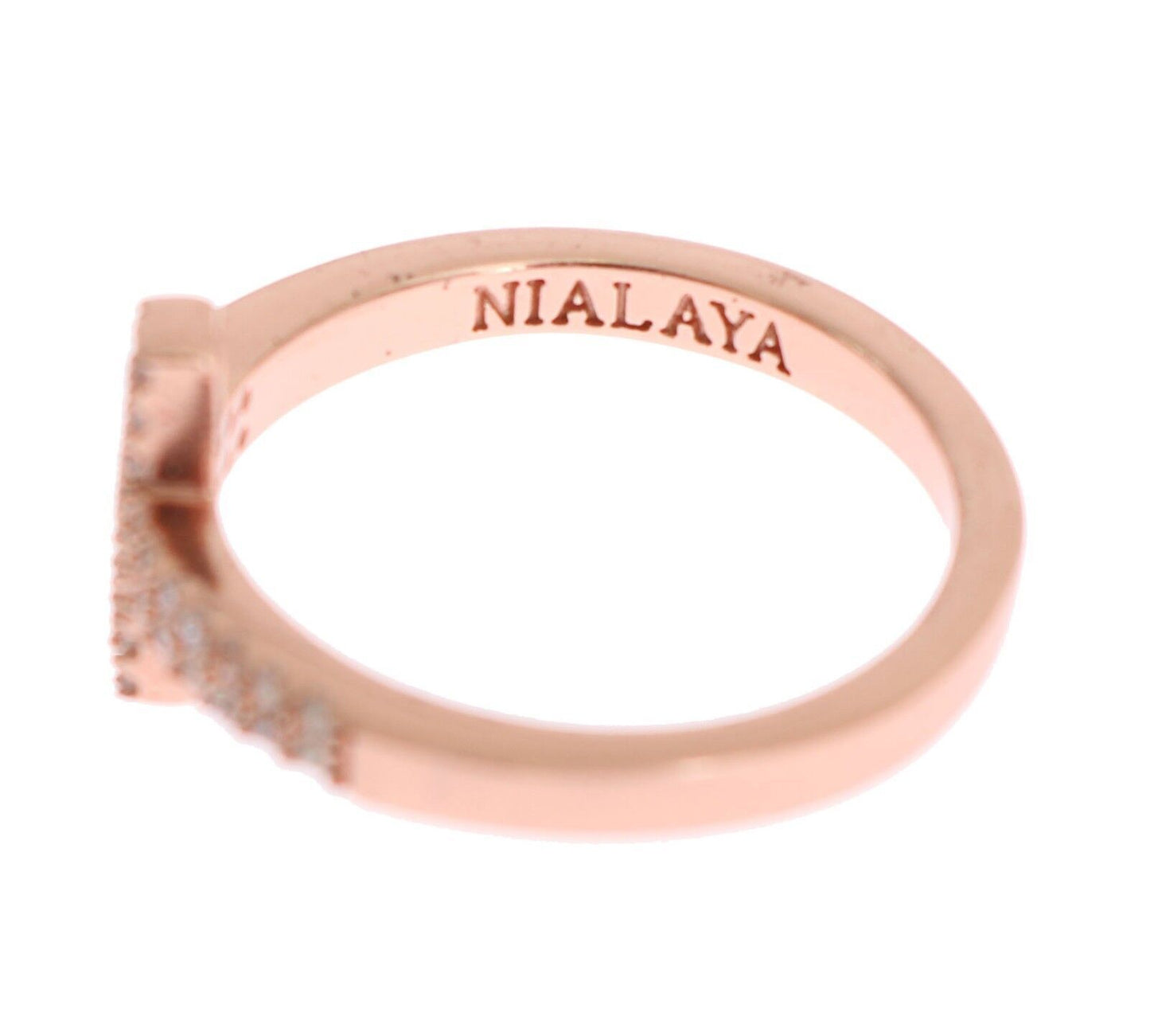 Nialaya Pink Gold 925 Silver Womens Cross CZ Ring
