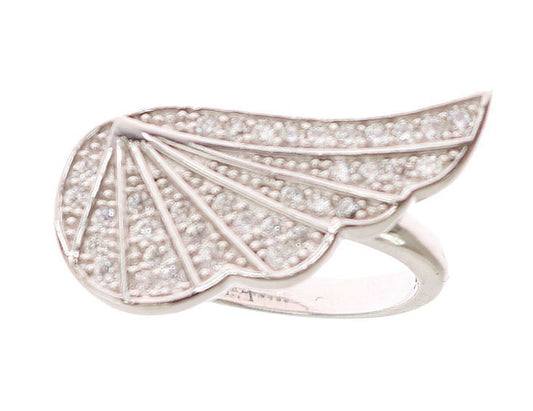 Nialaya Silver Womens Wing Clear CZ 925 Silver Ring