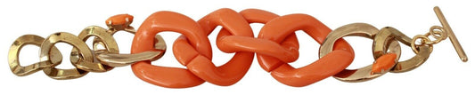 Ermanno Scervino Gold Orange Chain Wide Brass Plastic Bracelet