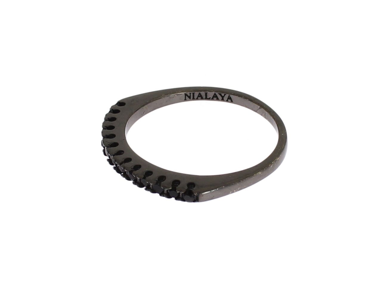 Nialaya Black CZ Rhodium 925 Silver Womens Ring