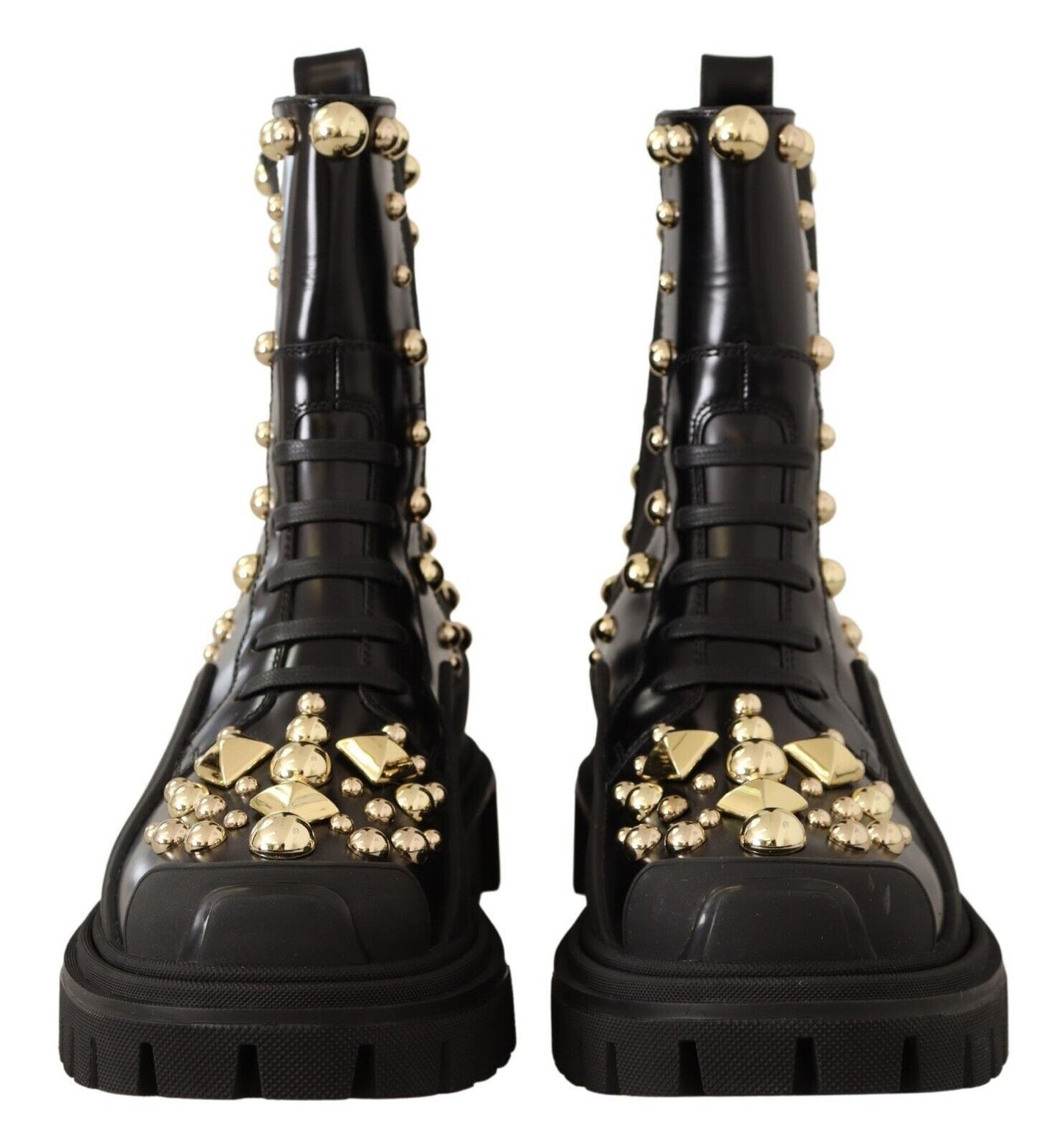 Dolce &amp; Gabbana 블랙 레더 스터드 컴뱃 부츠