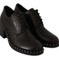 ASH Black Leather Block Mid Heels Lace Up Studs Shoes