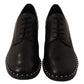 ASH Black Leather Block Mid Heels Lace Up Studs Shoes