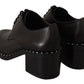 ASH Black Leather Block Mid Heels Lace Up Studs Shoes