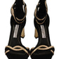 FRANCESCO SACCO Black Gold Leather Suede Ankle Strap Heels Shoes