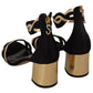 FRANCESCO SACCO Black Gold Leather Suede Ankle Strap Heels Shoes