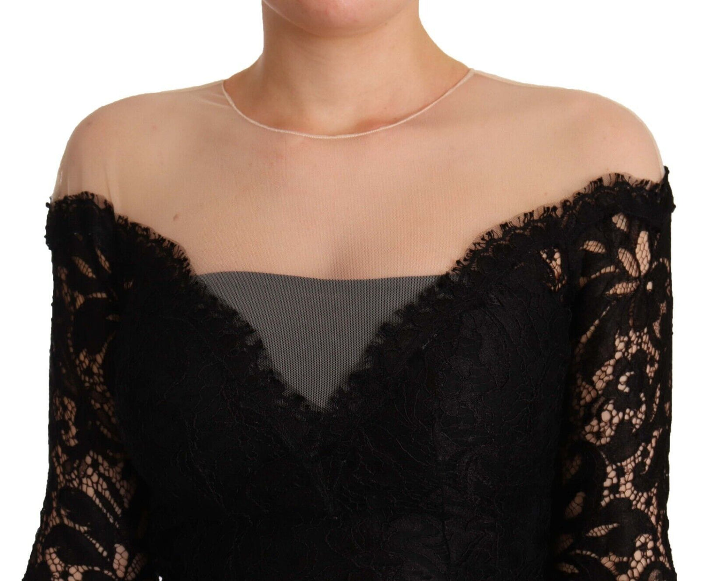 Dolce & Gabbana Black Lace Long Sleeves Knee Length Dress