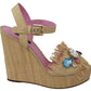 Dolce & Gabbana Beige Rhinestones Wedge Heel Sandals Shoes