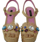 Dolce & Gabbana Beige Rhinestones Wedge Heel Sandals Shoes