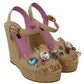 Dolce & Gabbana Beige Rhinestones Wedge Heel Sandals Shoes