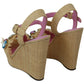Dolce & Gabbana Beige Rhinestones Wedge Heel Sandals Shoes