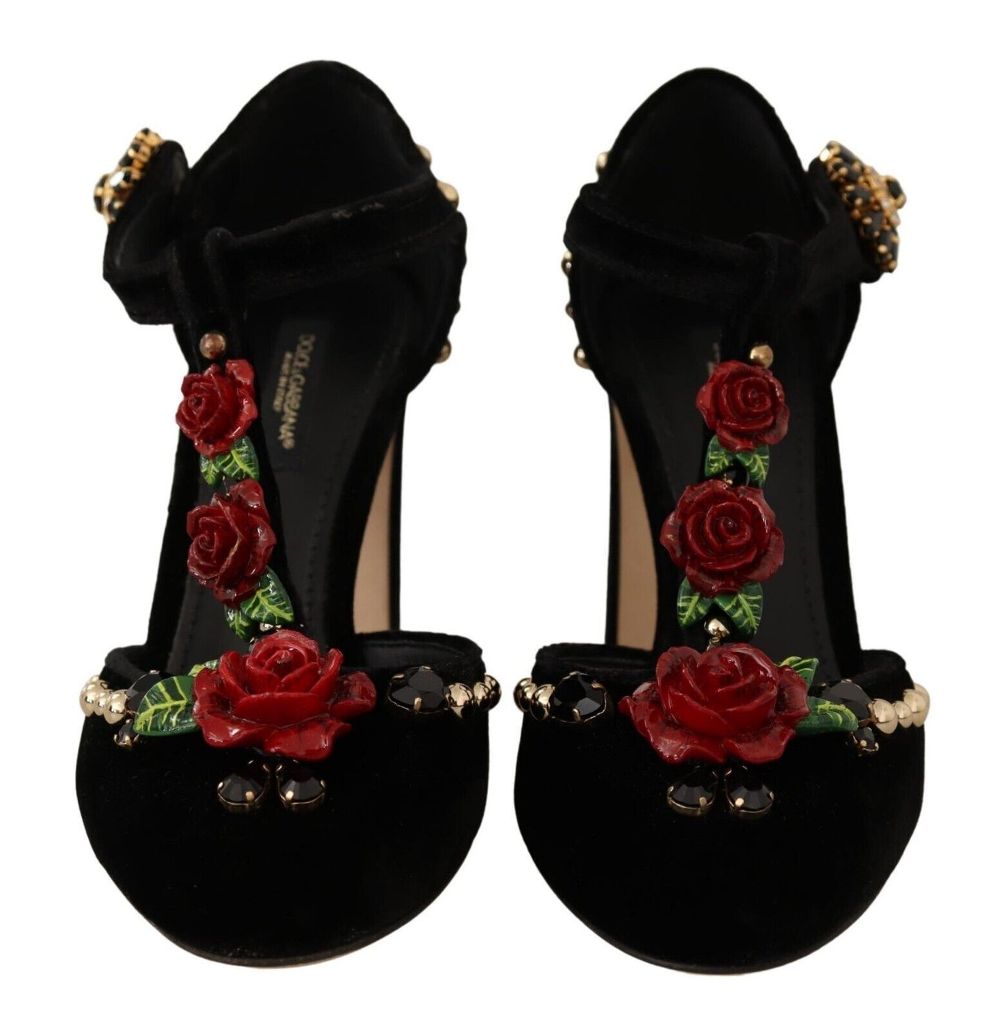 Dolce &amp; Gabbana 블랙 메리 제인 펌프스 로즈 크리스탈 슈즈