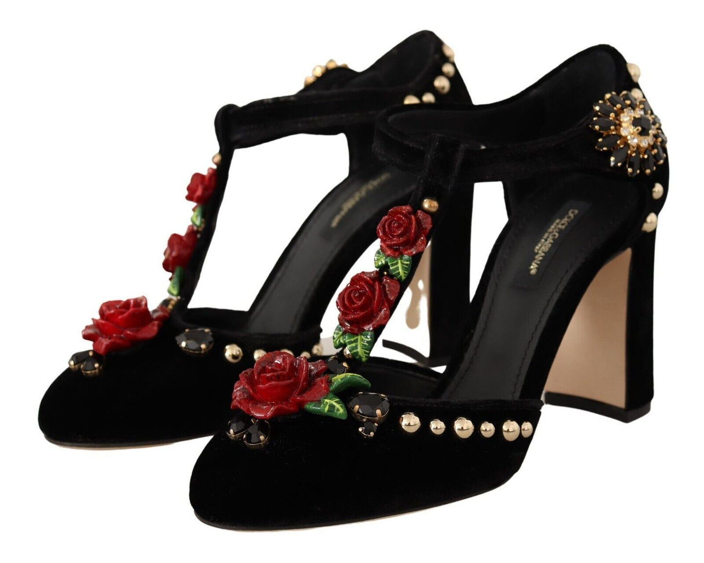 Dolce &amp; Gabbana 블랙 메리 제인 펌프스 로즈 크리스탈 슈즈