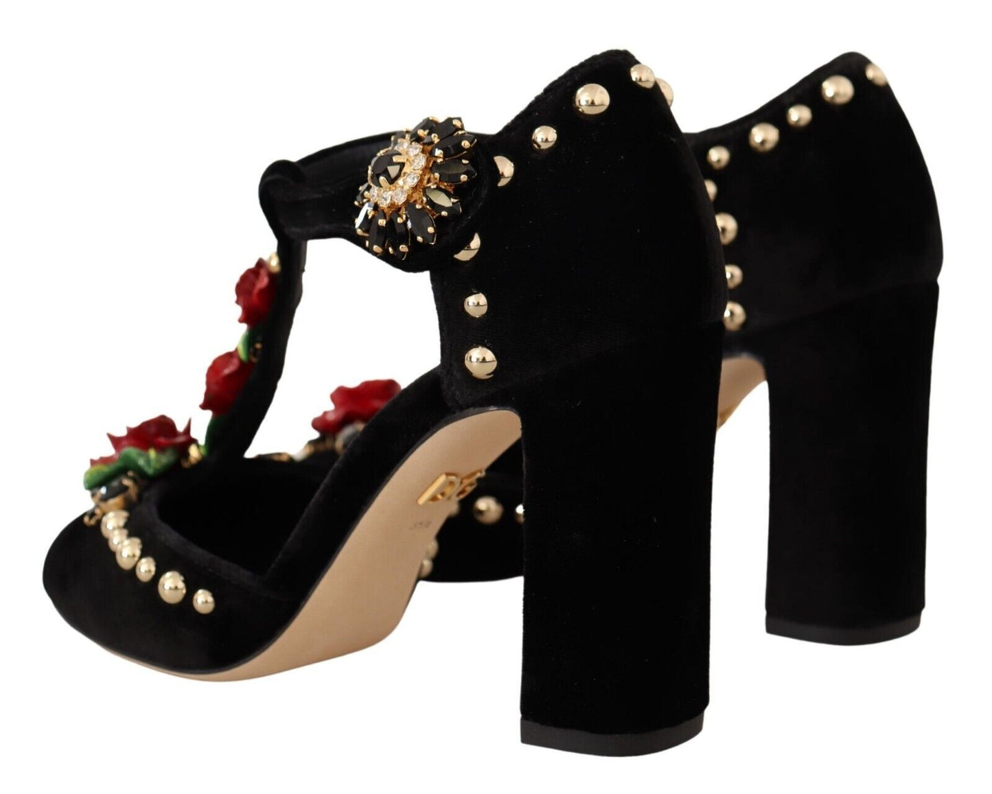 Dolce &amp; Gabbana 블랙 메리 제인 펌프스 로즈 크리스탈 슈즈