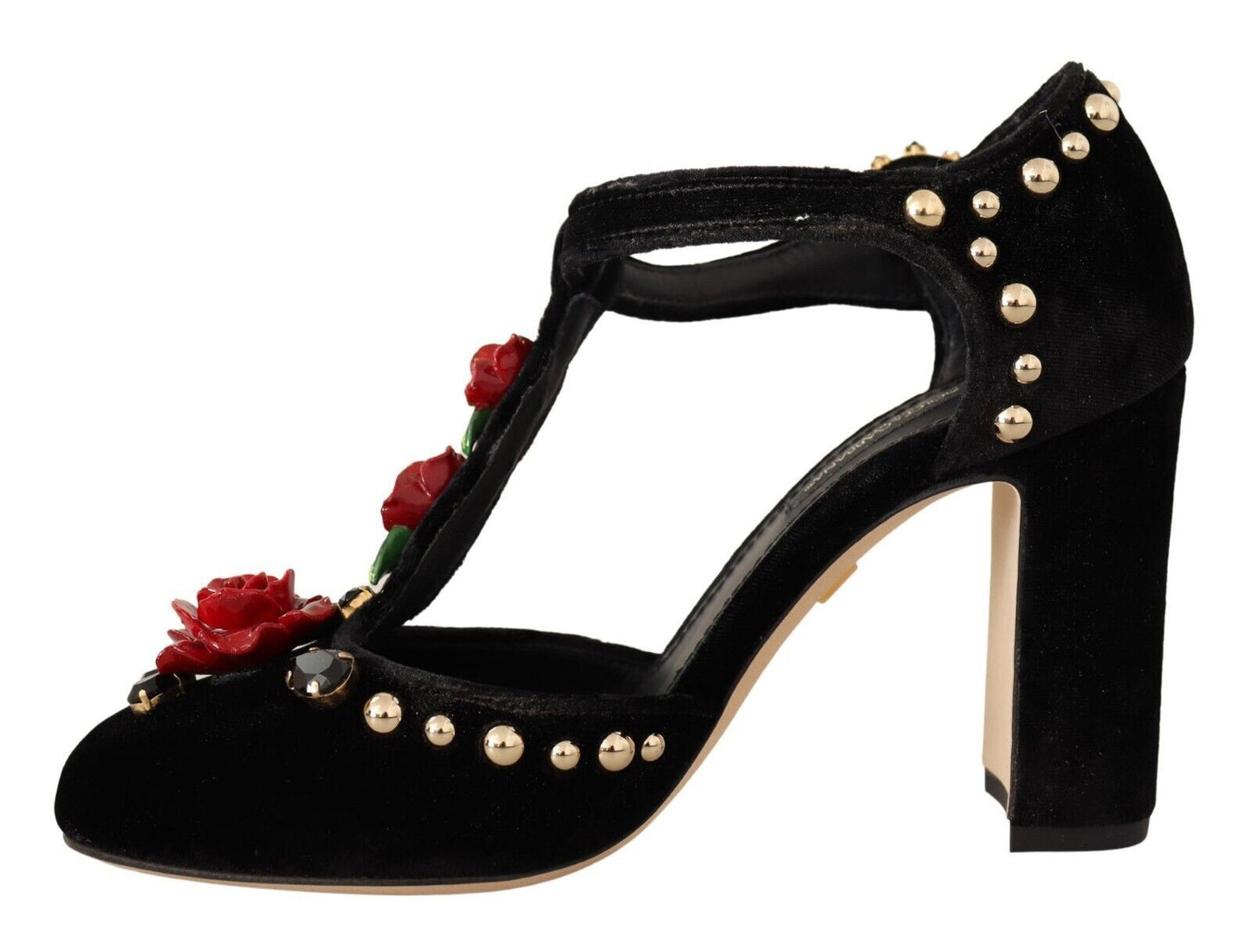 Dolce &amp; Gabbana 블랙 메리 제인 펌프스 로즈 크리스탈 슈즈