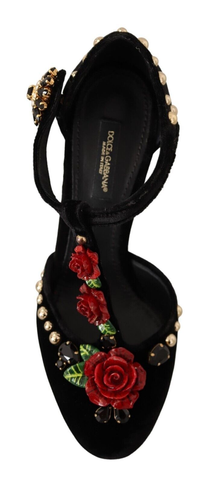 Dolce &amp; Gabbana 블랙 메리 제인 펌프스 로즈 크리스탈 슈즈