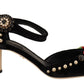 Dolce & Gabbana Black Velvet Roses Ankle Strap Pumps Shoes